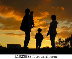 family of four sunset