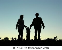 família, com, bebê, sundown