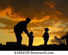 father with children sunset father with children sunset