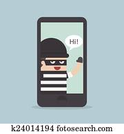 Hacker, Thief Hacking Smartphone, B Hacker, Thief Hacking Smartphone, B