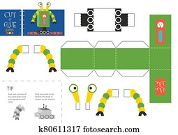 schneiden, und, klebstoff, roboter, spielzeug, vektor, illustration,, worksheet. schneiden, und, klebstoff, roboter, spielzeug, vektor, illustration,, worksheet.