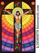 glasmalerei, gemälde, von, kreuzigung