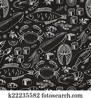 meeresfrüchte, und, fische, tafel, seamless, hintergrund meeresfrüchte, und, fische, tafel, seamless, hintergrund