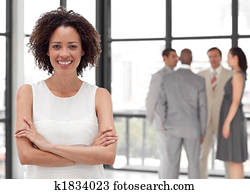 potrait, ......的, a, 美麗, 女商人, 微笑, 在, 從, ......的, 商業組