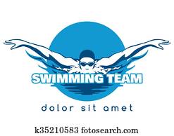 simning, lag, vektor, logo