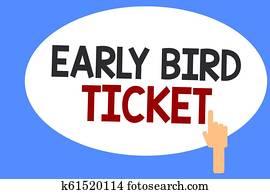 קונצפטואלי, יד כותבת, להראות, צפור מוקדמת, ticket., עסק, צילום, showcasing, לקנות כרטיס, לפני, זה, יצא, למכירה, ב, רגיל, מחיר