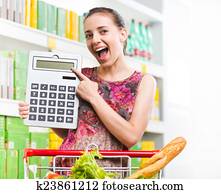 budget, feundliches, shoppen, an, supermarkt