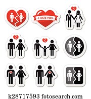 Couple breakup, divorce icons Couple breakup, divorce icons