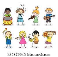 crianças, com, instrumentos musicais