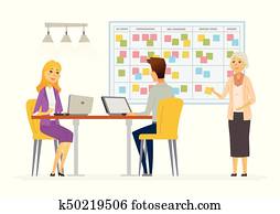 Office Kanban planning system - modern vector business cartoon characters illustration Office Kanban planning system - modern vector business cartoon characters illustration