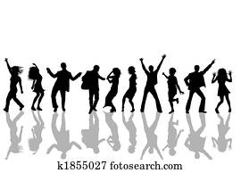bailando, gente, siluetas