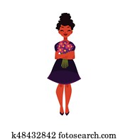 Black, African American woman, girl holding bunch of field flowers