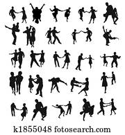dansende, folk, silhouettes