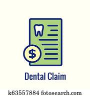 dentale verzekering, schets, iconen, met, tand, beeld