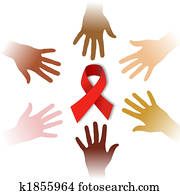 Diversity hands around AIDS symbol