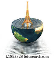 Eiffel Tower on half of the earth Eiffel Tower on half of the earth