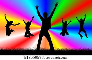 feliz, saltar, gente