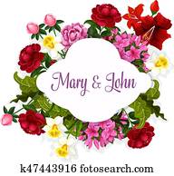 flores, ramo, vector, diseño, para, boda, tarjeta