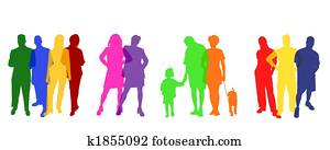 folk, silhouettes, farget