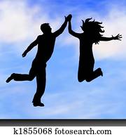 happy jumping people background