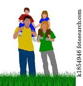 illustrasjon, av, ei, familie