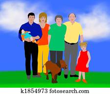 illustrasjon, av, ei, familie