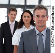 senior, affärsman, framme av, lag