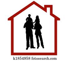silhouette of a family in a house