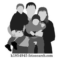 silueta, de, un, familia