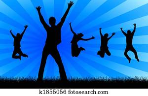 szczęśliwy, skokowy, ludzie