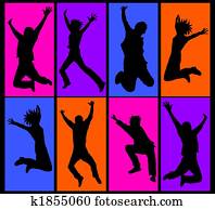 שמח, לקפוץ, אנשים, קולז'