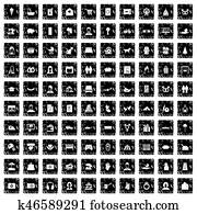 100 family icons set, grunge style