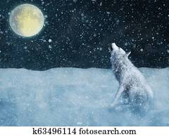 3d, השבה, של, a, מלכותי, זאב לבן, לזרוד, ב, moonlight.