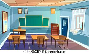 cartoon empty school, college classroom cartoon empty school, college classroom