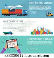 drei, banner, logistisch, und, transport