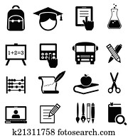 escola, aprendizagem, e, educação, ícones