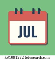 juli, monat, name, in, calendar,, flache, stil, vektor, abbildung juli, monat, name, in, calendar,, flache, stil, vektor, abbildung