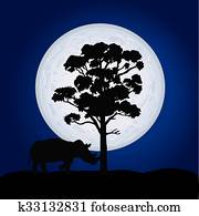 rhino vector on a moonlight