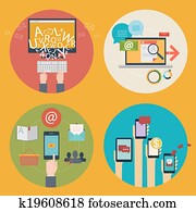Vector set of flat design concept icons for blogging, web design, seo, social media. Business concepts - online shopping, education, learning, advertising, development, communications, analytics, mobile services and apps Vector set of flat design concept icons for blogging, web design, seo, social media. Business concepts - online shopping, education, learning, advertising, development, communications, analytics, mobile services and apps