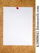 White lined paper pinned to a cork notice board.