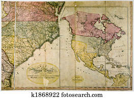 מפה עתיקה, של, ארצות הברית, c., 1800