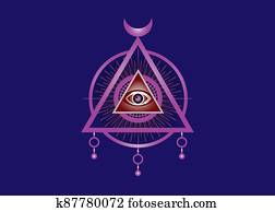 קדוש, masonic, סמל., כל, לראות, eye,, ה, שליש, eye., ה, הבט, של, providence,, בתוך, משולש, pyramid., עולם חדש, order., אלכימיה, sign,, religion,, spirituality,, occultism., וקטור, הפרד, ב, סגול