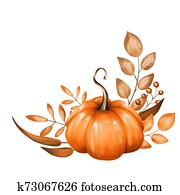 Beautiful composition with pumpkin and fall branches Beautiful composition with pumpkin and fall branches