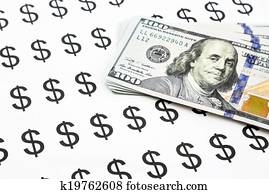 dollar sign and money currency banknotes