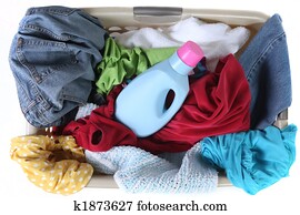 Laundry Basket Full of Dirty Clothing Top View