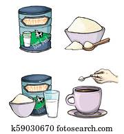 set of cartoon illustration of milk powder set of cartoon illustration of milk powder