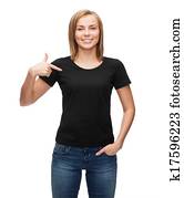woman in blank black t-shirt