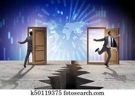 Businessman in teleportation concept with doors