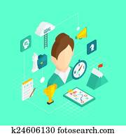coaching, povolání, isometric, ikona