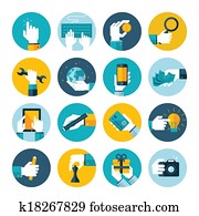 Flat icons of hand using items